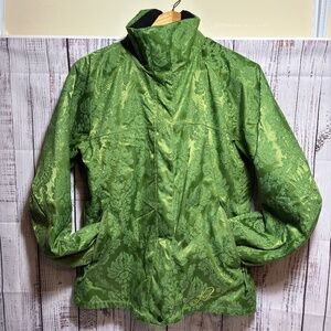 K2 Snow Women’s Snowboard Jacket Large Green Brocade Embroidered Vintage No Hood